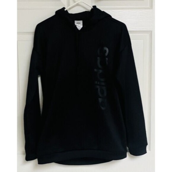 Adidas Men Hoodie Small Black Logo Spellout Aeroready Fleece Pullover GUC - Picture 1 of 9